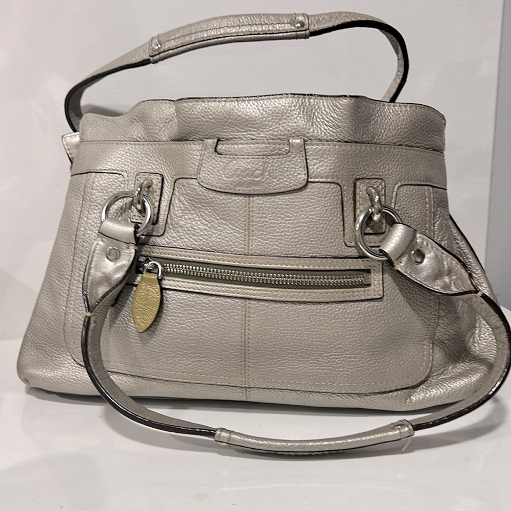 Coach Penelope Pebbled Leather Satchel Shoulder Bag Metallic Silver F14686
